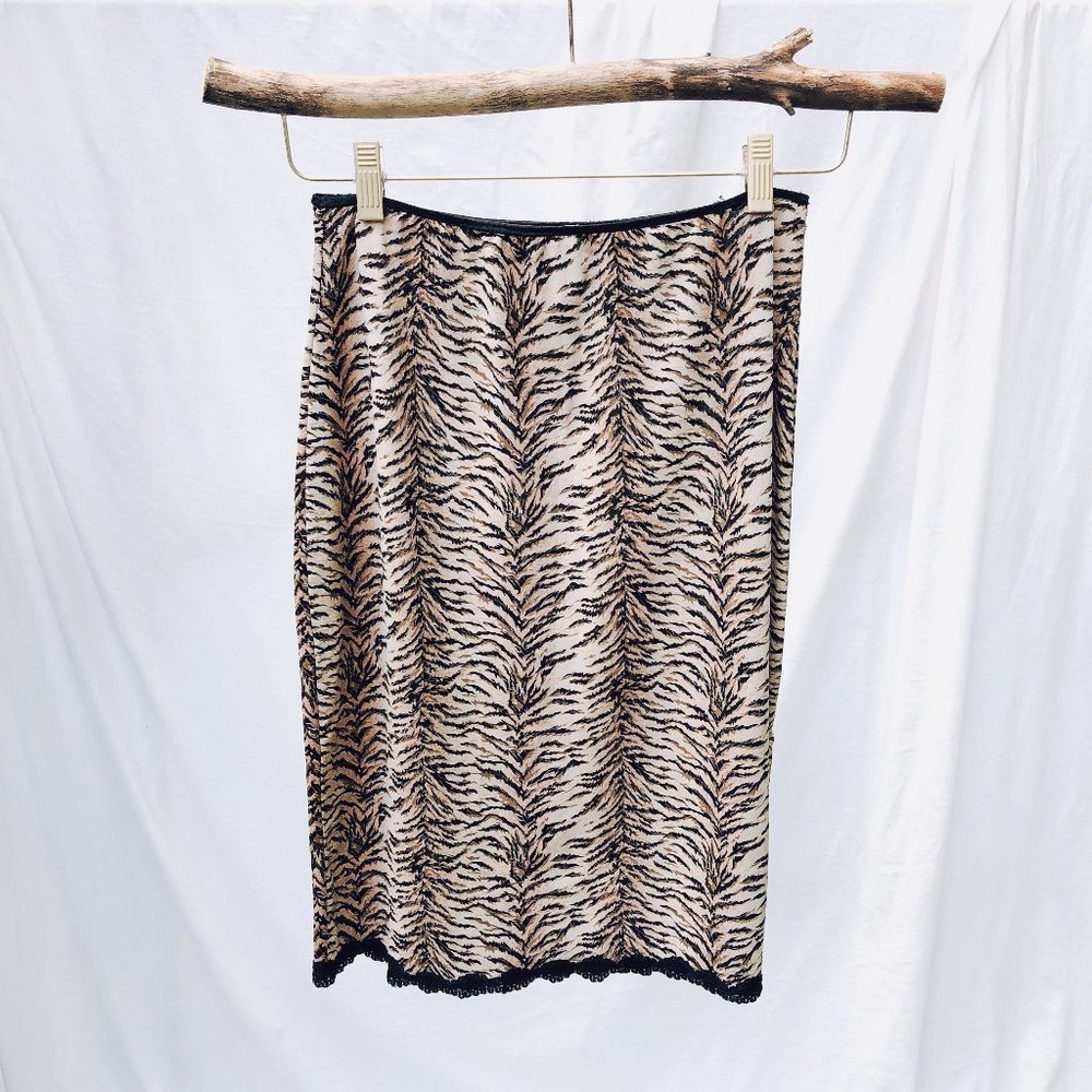 Leopard print pencil knee length elastic skirt